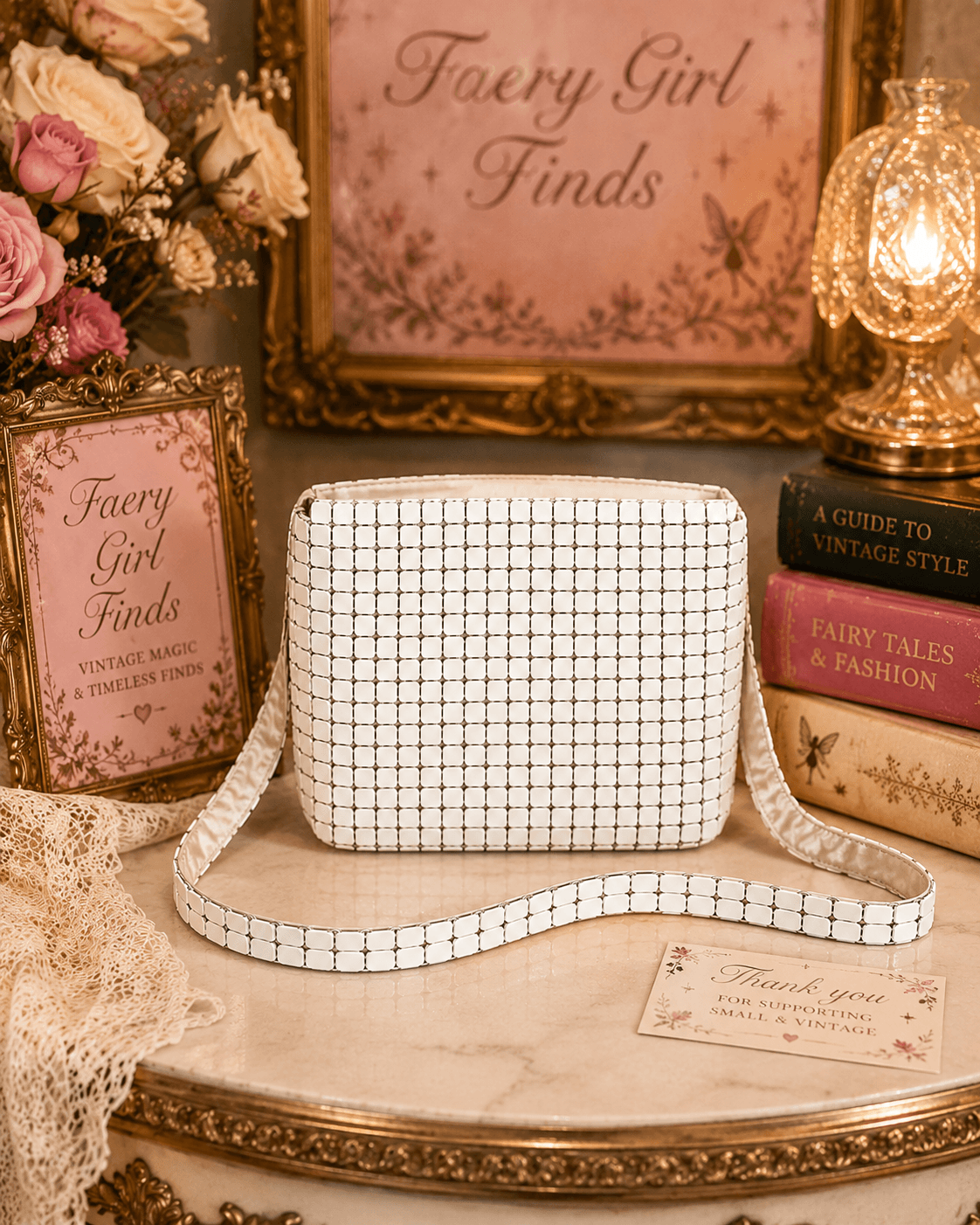 Mario White Metal Tile Mesh Shoulder Bag | Y2K Mod Handbag