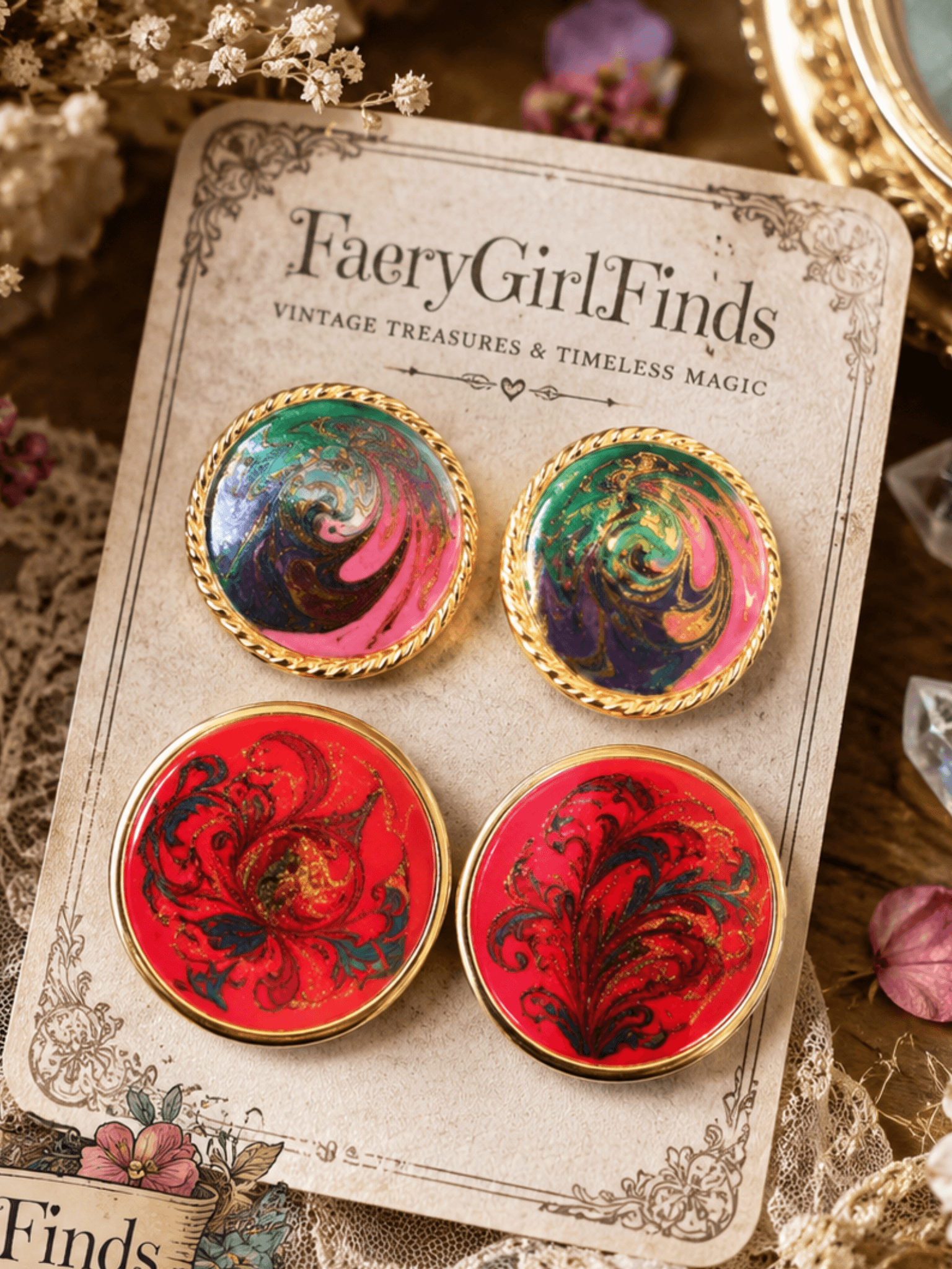 Vintage Enamel Art Earrings Set – Wearable Art Collection