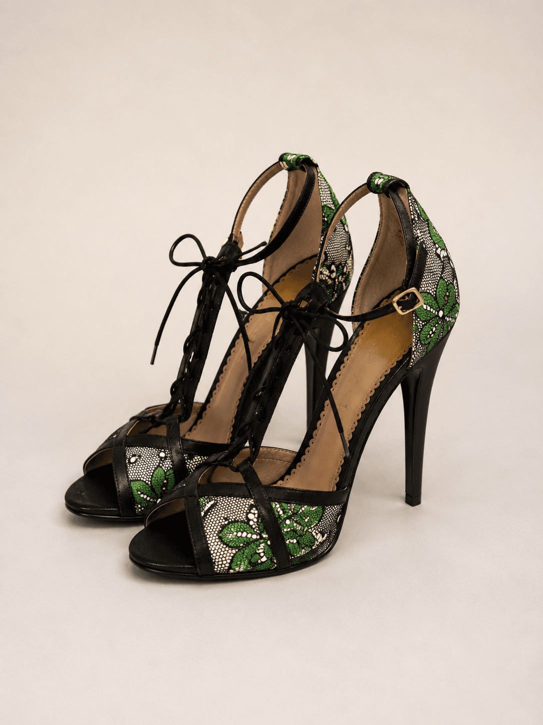 ALBA Green and Black Lace Heels Size 7.5 photo 2