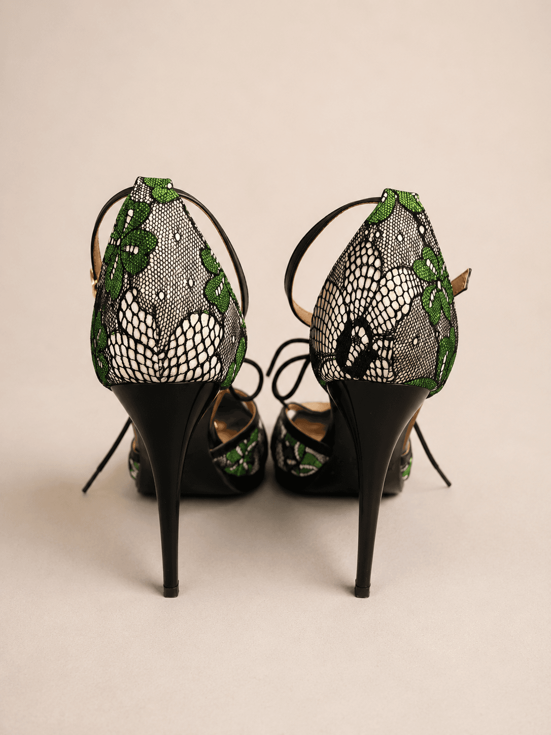 ALBA Green and Black Lace Heels Size 7.5 photo 4