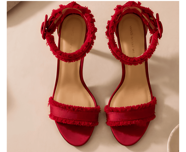 Who What Wear Red Fringe Ankle Strap Heels – Size 9 photo 2