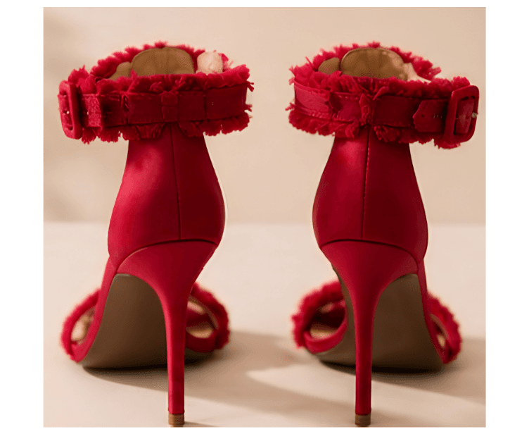 Who What Wear Red Fringe Ankle Strap Heels – Size 9 photo 5