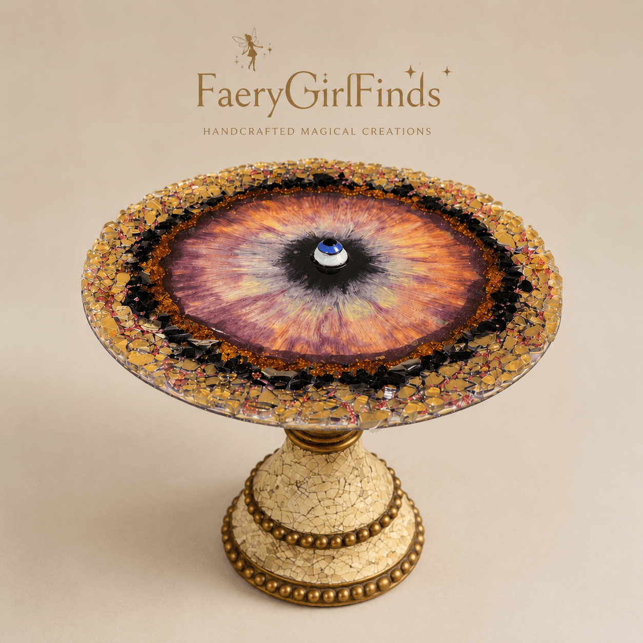 Handcrafted Faery Garden Table Pedestal | One-of-a-Kind Resin Art | Whimsical Garden Décor