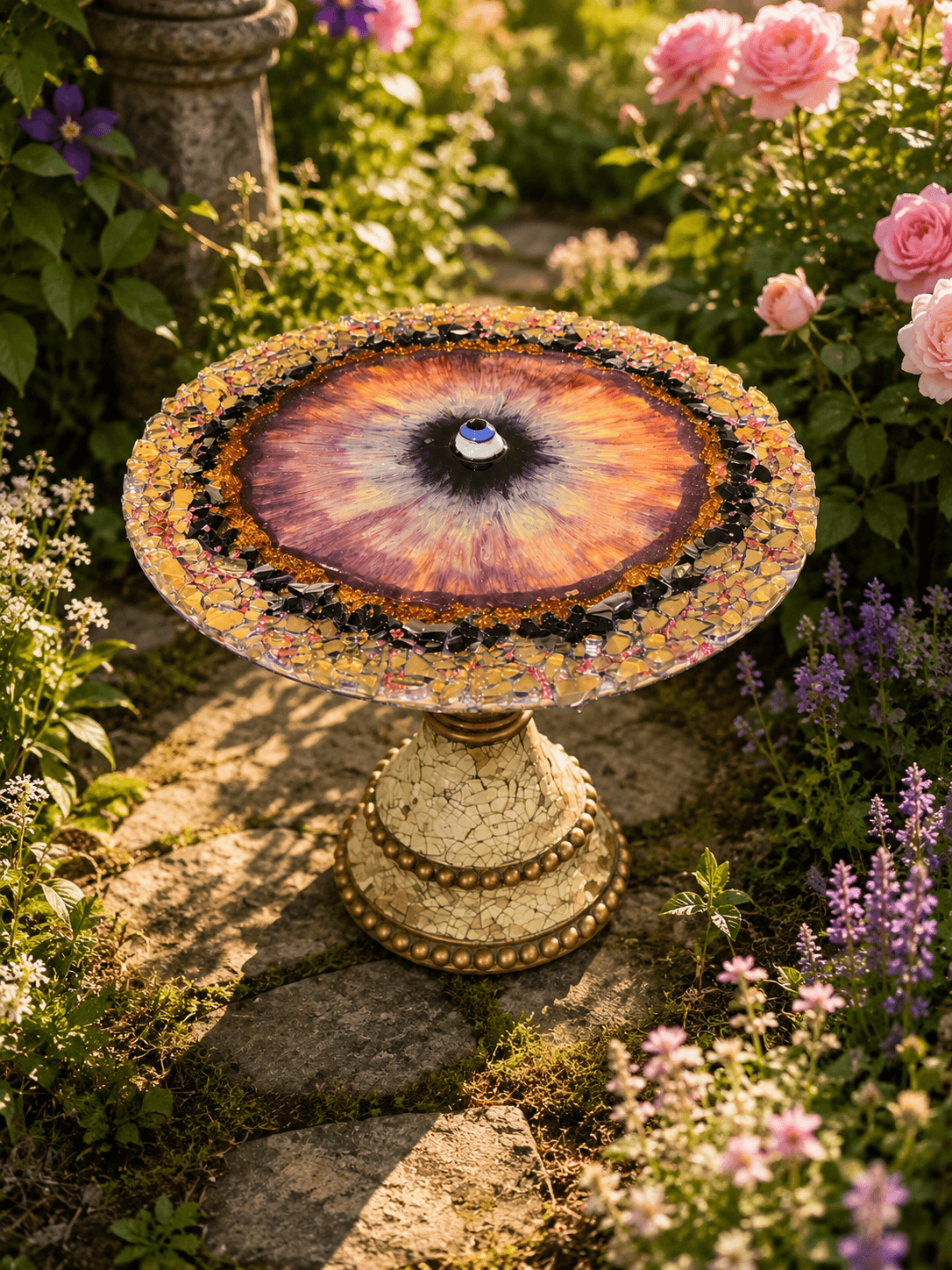 Handcrafted Faery Garden Table Pedestal | One-of-a-Kind Resin Art | Whimsical Garden Décor photo 2