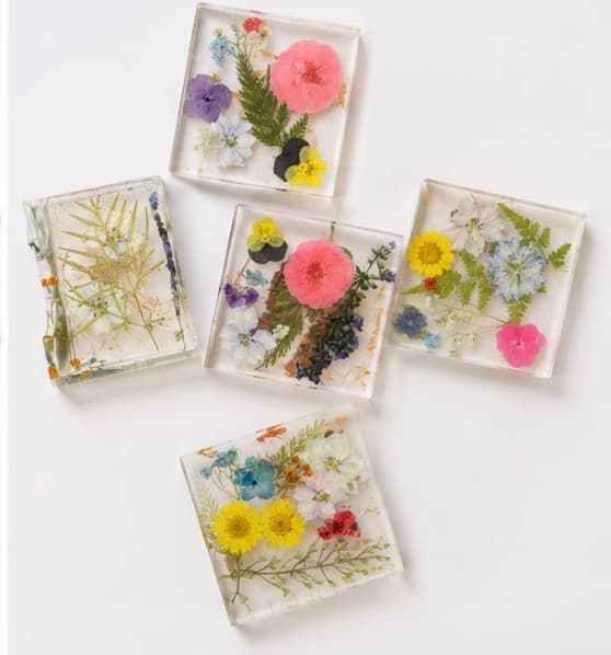 Pressed Flower Resin Coaster Set with Matching Holder photo 3