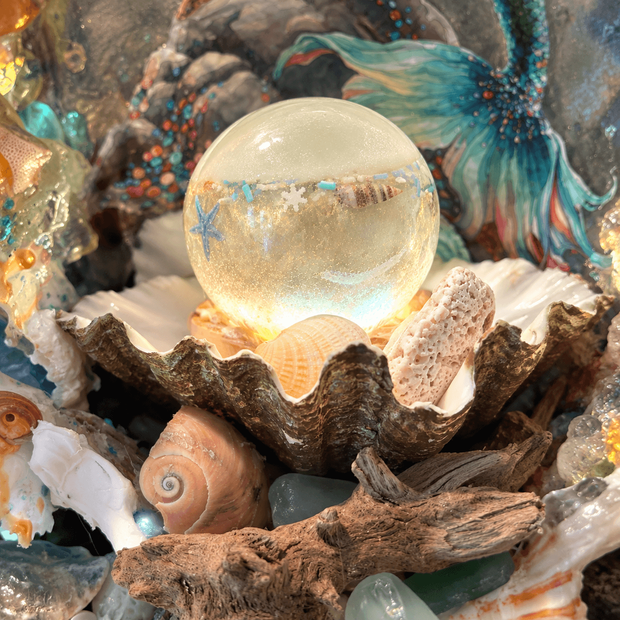 Enchanted Mermaid Grotto – One-of-a-Kind Handmade Lighted Art Lamp photo 5